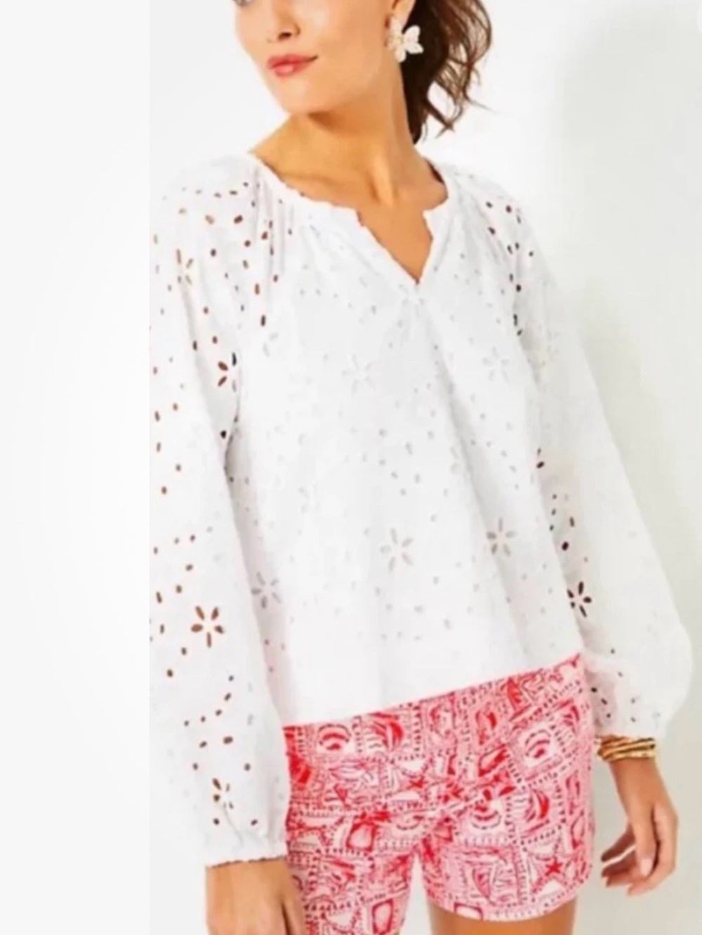 NEW Lilly Pulitzer White Eyelet Marsha Long-Sleeve Top Blouse S NWT
